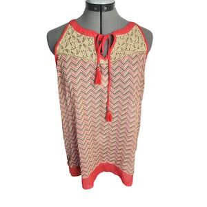 Charlotte‎ Russe Coral Chevron Lace Tassel Halter Tank Top Womens Medium